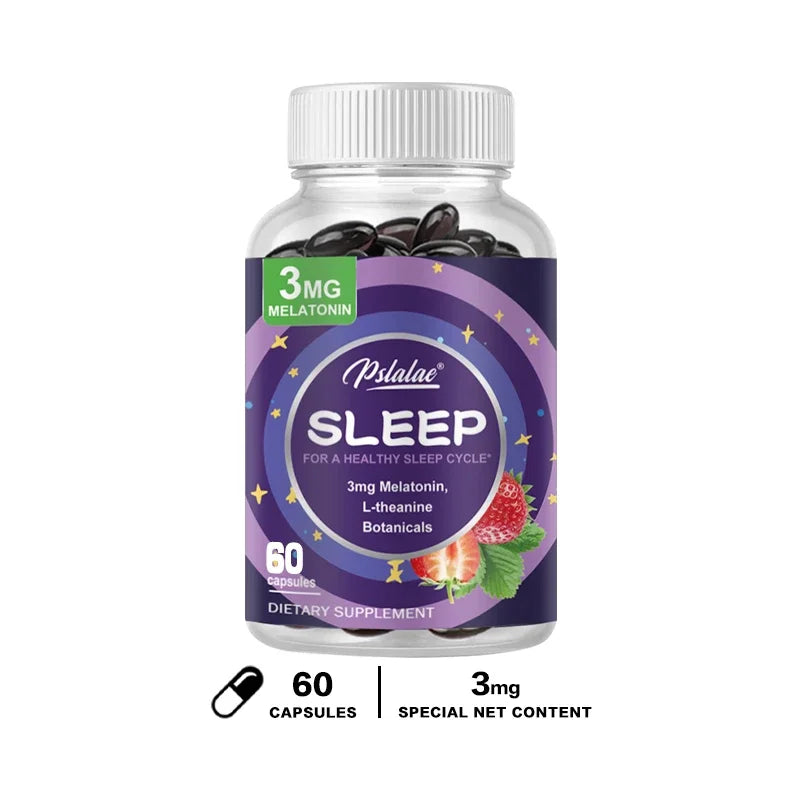 Melatonin & L-Theanine Capsules Contains 3 Mg Sleep Support Helps Calm Mind and Mind for Better, Longer Sleep Non-GMO