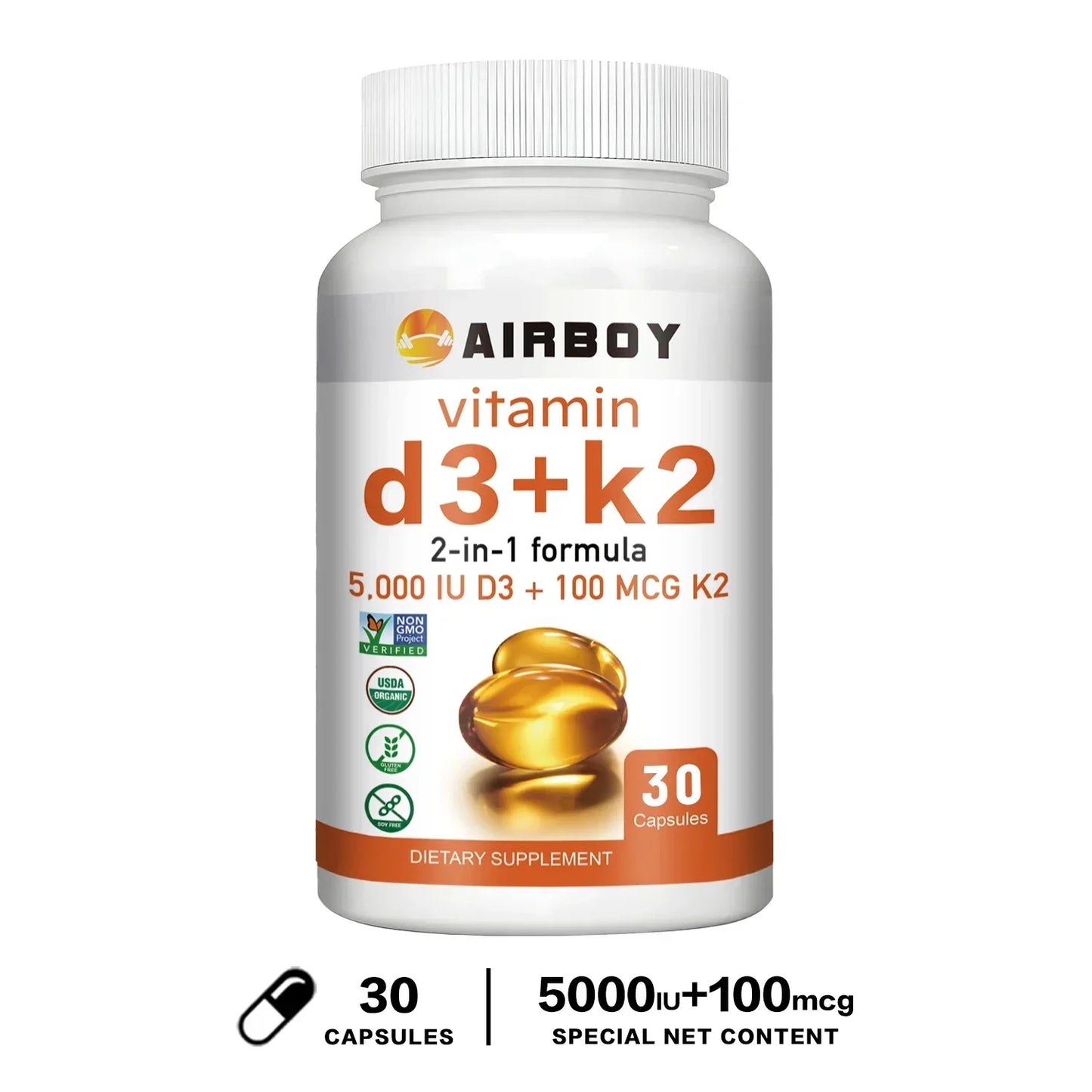 Vitamin D3 + K2 - Promotes Calcium Absorption, Bone and Joint Health, and Boosts Immunity