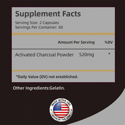 Activated Charcoal Capsules - Colon Cleansing Detoxifier Supports Normal Bowel Function Relieves Bloating Speeds Up Metabolism