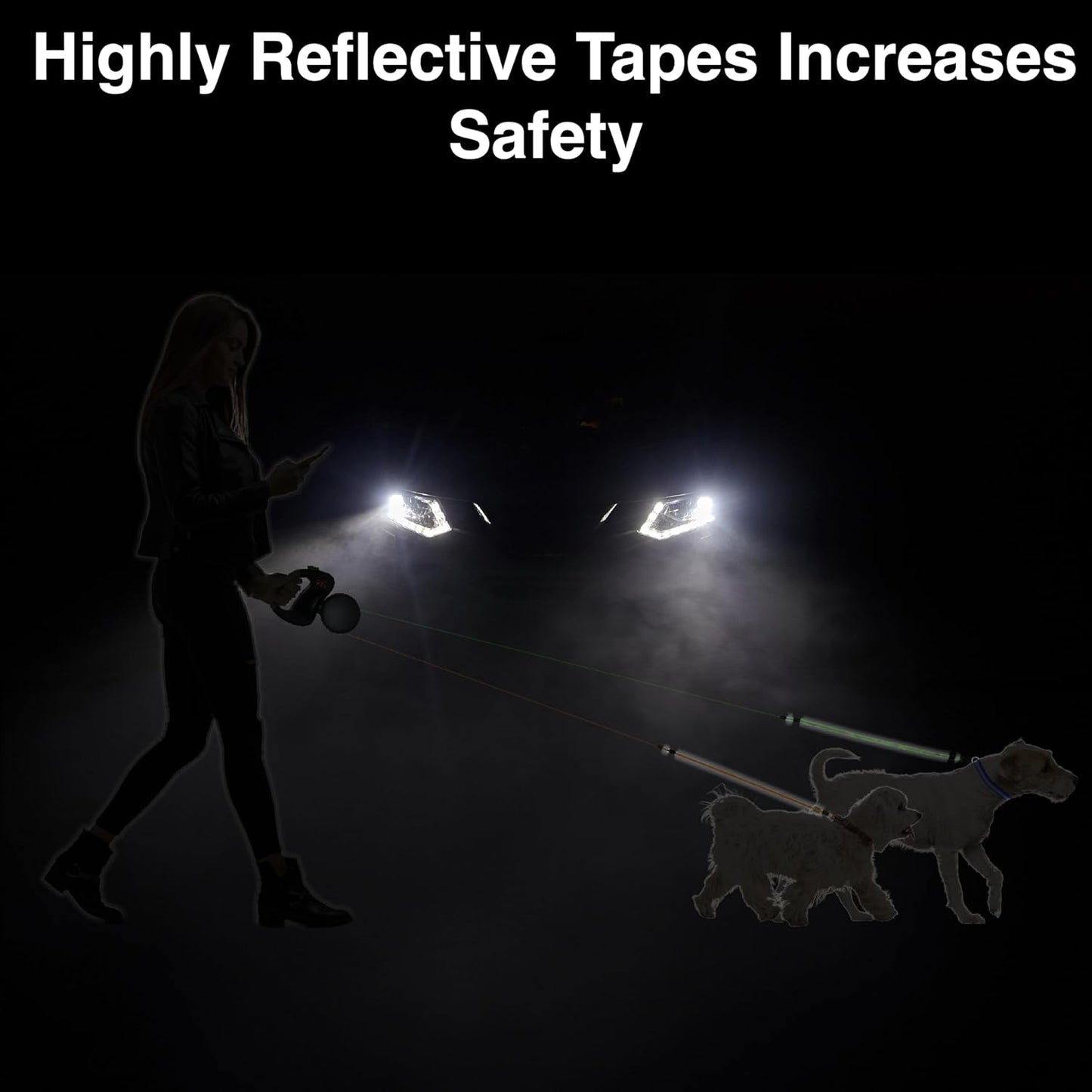 Auto Retractable Double Dog Leash with LED Light – 360° Tangle-Free Dual Dog Walking Rope