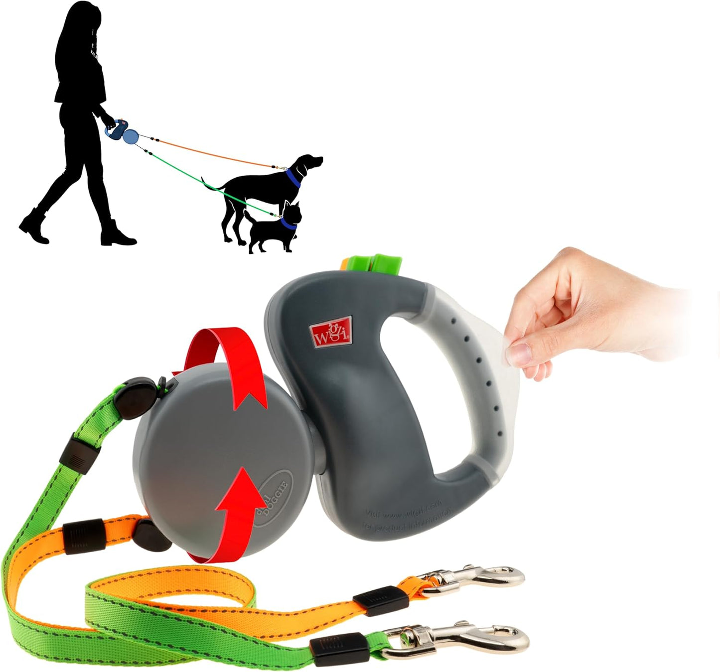 Auto Retractable Double Dog Leash with LED Light – 360° Tangle-Free Dual Dog Walking Rope
