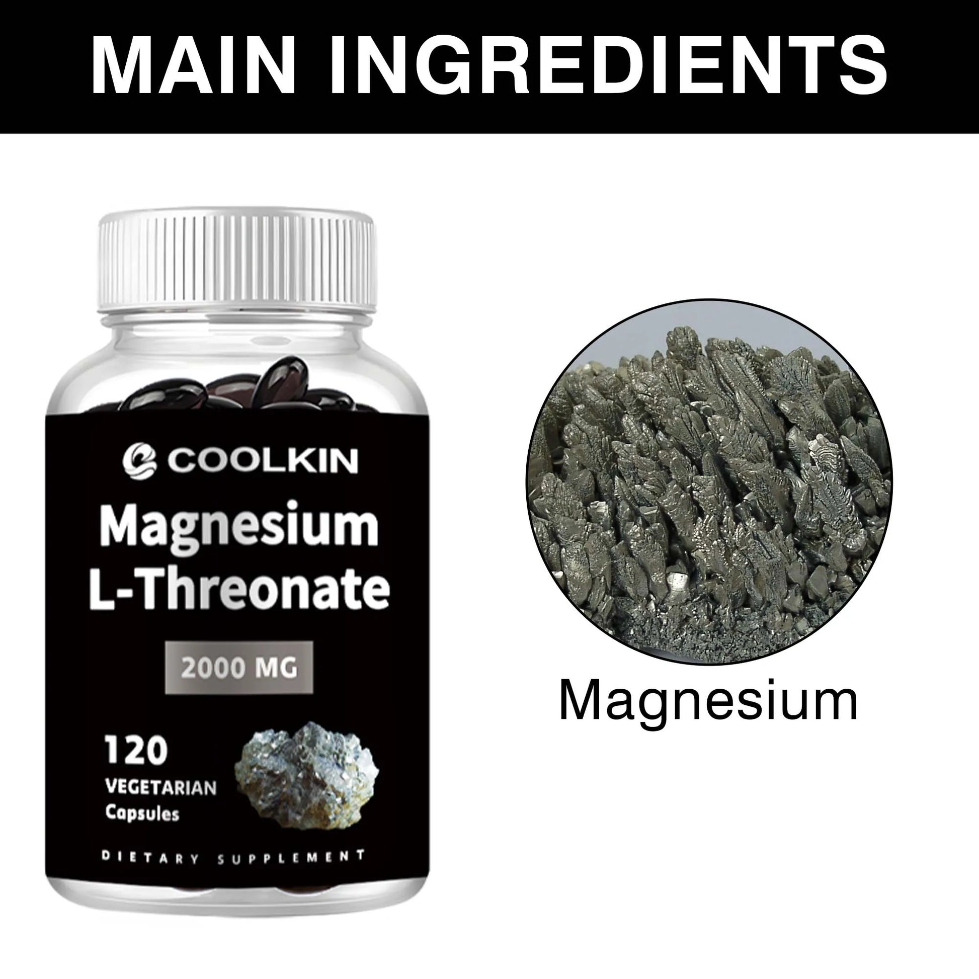 Magnesium L-Threonate - Promotes Brain Health, Enhances Memory and Concentration, and Improves Sleep Quality - 120 Capsules