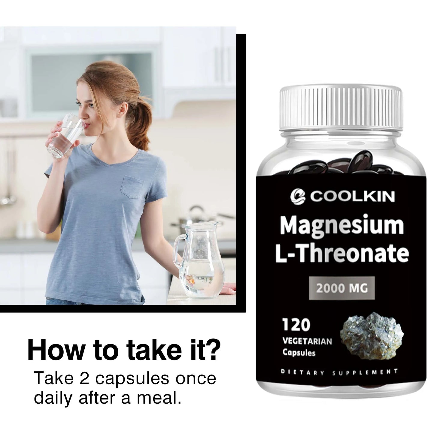 Magnesium L-Threonate - Promotes Brain Health, Enhances Memory and Concentration, and Improves Sleep Quality - 120 Capsules