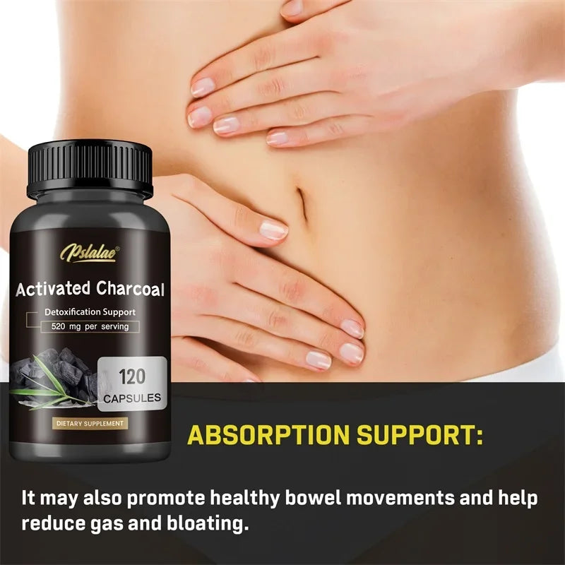 Activated Charcoal Capsules - Colon Cleansing Detoxifier Supports Normal Bowel Function Relieves Bloating Speeds Up Metabolism