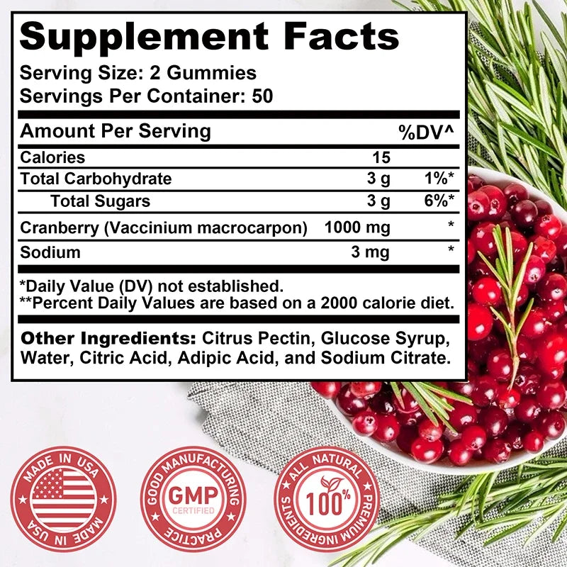 Cranberry Gummies - Supports Urinary Tract, Kidney, Bladder Health, Immune Support, Antioxidant