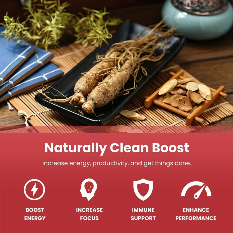Korean Red Ginseng Capsules - with Ginkgo Biloba - Supports Increased Energy, Stamina & Performance, Muscle Strength