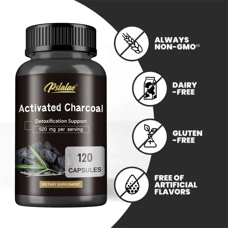 Activated Charcoal Capsules - Colon Cleansing Detoxifier Supports Normal Bowel Function Relieves Bloating Speeds Up Metabolism