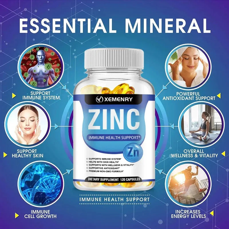 Zinc Capsules Support The Body's Immune Defense 120 Vegan Capsules Non-GMO, Gluten-Free