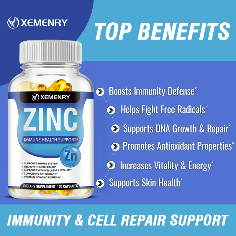 Zinc Capsules Support The Body's Immune Defense 120 Vegan Capsules Non-GMO, Gluten-Free