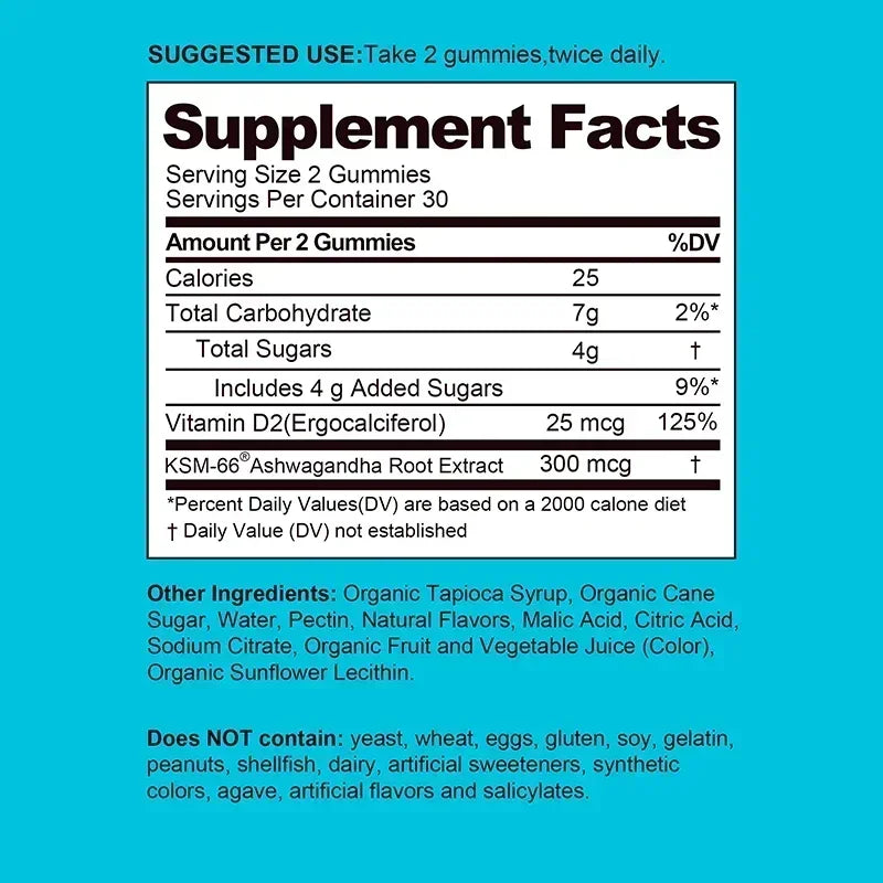 Ashwagandha Gummies - Enhances Energy, Help Recover Strength & Endurance, Relax, Promote Metabolism,  Improve Sleep