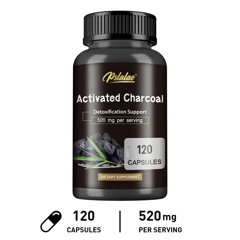 Activated Charcoal Capsules - Colon Cleansing Detoxifier Supports Normal Bowel Function Relieves Bloating Speeds Up Metabolism