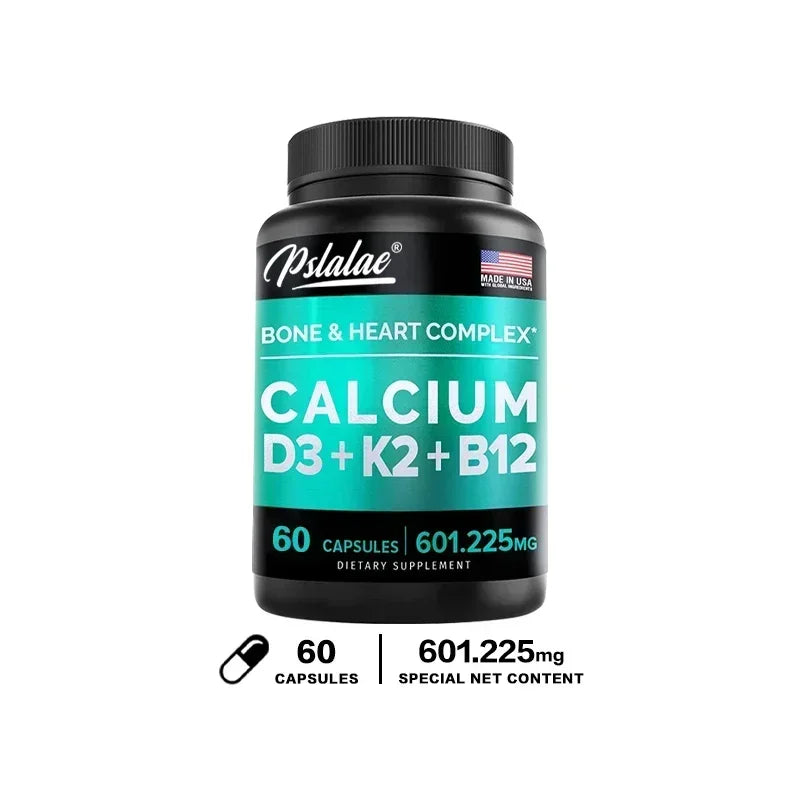 Calcium 600 Mg, Vitamin D3 K2 B12 Supplement - Provides Heart, Bone and Immune Support for Women and Men