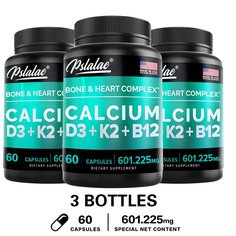Calcium 600 Mg, Vitamin D3 K2 B12 Supplement - Provides Heart, Bone and Immune Support for Women and Men