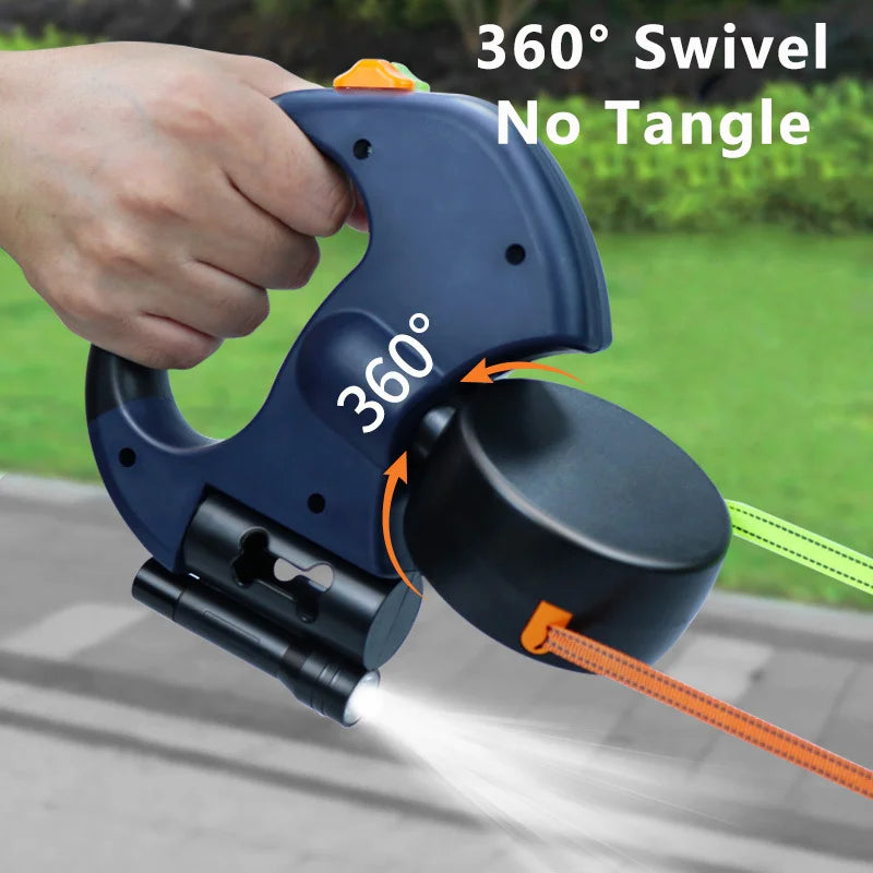 Auto Retractable Double Dog Leash with LED Light – 360° Tangle-Free Dual Dog Walking Rope