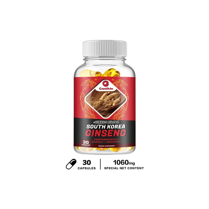 Korean Red Ginseng Capsules - with Ginkgo Biloba - Supports Increased Energy, Stamina & Performance, Muscle Strength