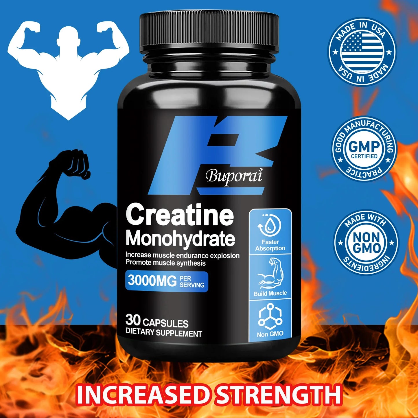 Creatine Monohydrate - Increases Lean Muscle Mass, Promote Muscle Growth, Relieve Fatigue, Improves Performance