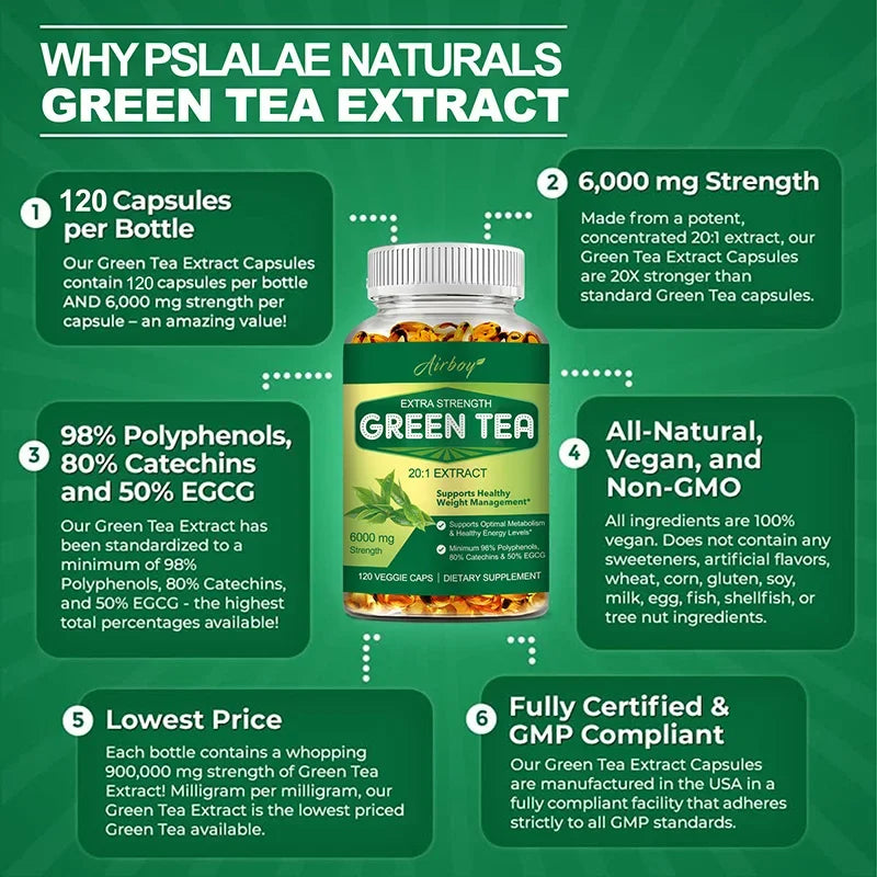 Green Tea Capsules - Provide Energy, Promote Metabolism, Weight Management, Antioxidation
