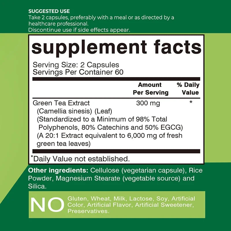 Green Tea Capsules - Provide Energy, Promote Metabolism, Weight Management, Antioxidation
