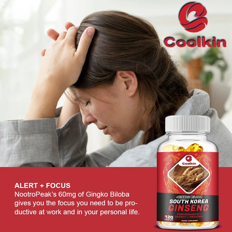 Korean Red Ginseng Capsules - with Ginkgo Biloba - Supports Increased Energy, Stamina & Performance, Muscle Strength