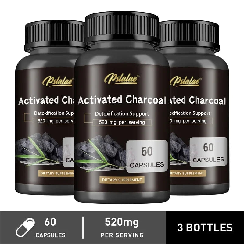 Activated Charcoal Capsules - Colon Cleansing Detoxifier Supports Normal Bowel Function Relieves Bloating Speeds Up Metabolism