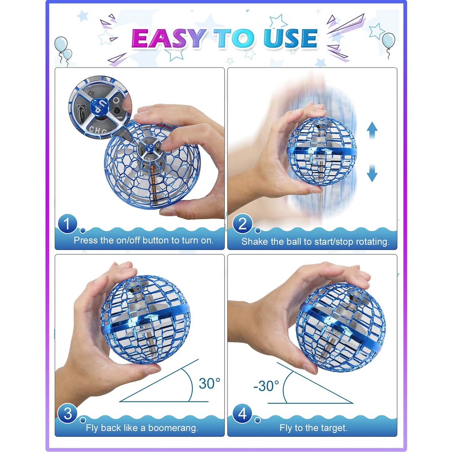 GlowFly Hover Ball - Hand-Controlled LED Drone with Boomerang Effect