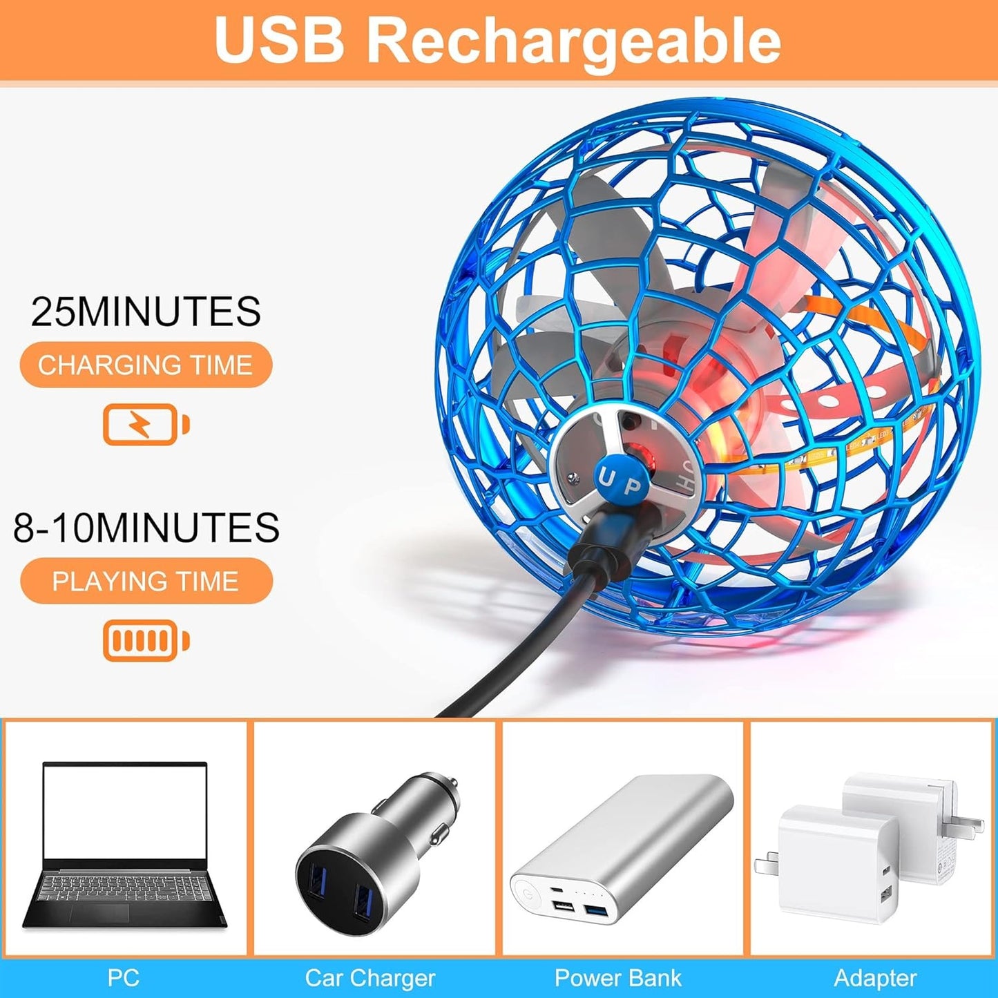 GlowFly Hover Ball - Hand-Controlled LED Drone with Boomerang Effect